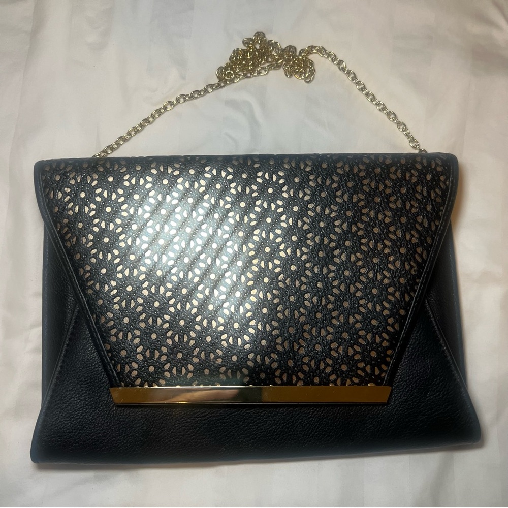 Black & Gold Envelope Evening Bag Clutch Jessica McClintock Handbag